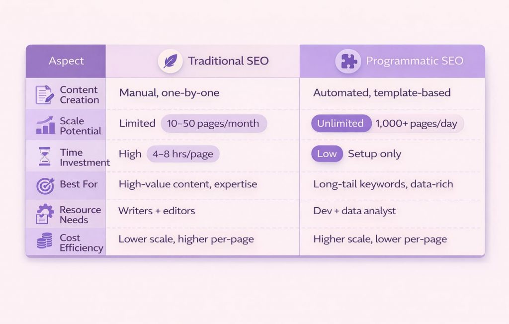 Traditional SEO vs Programmatic SEO Comparison